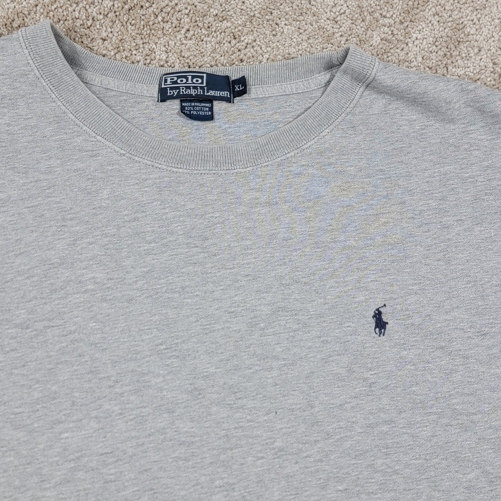 Polo Ralph Lauren Mens XL Heather Gray Crewneck Sweatshirt Navy Pony Logo Read